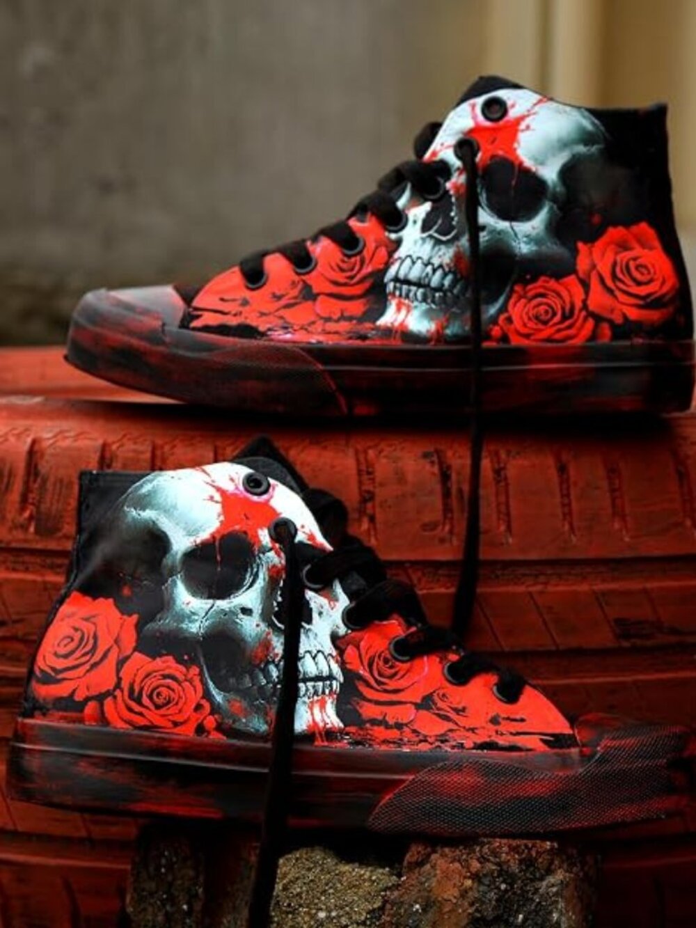 Gothic Skull & Rose High Top Canvas Sneakers Punk